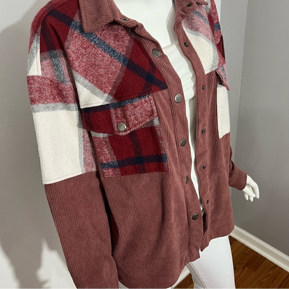 Ces Femme Boutique Dusty Mauve/Plaid Boho Shacket - S - Picture 5 of 13